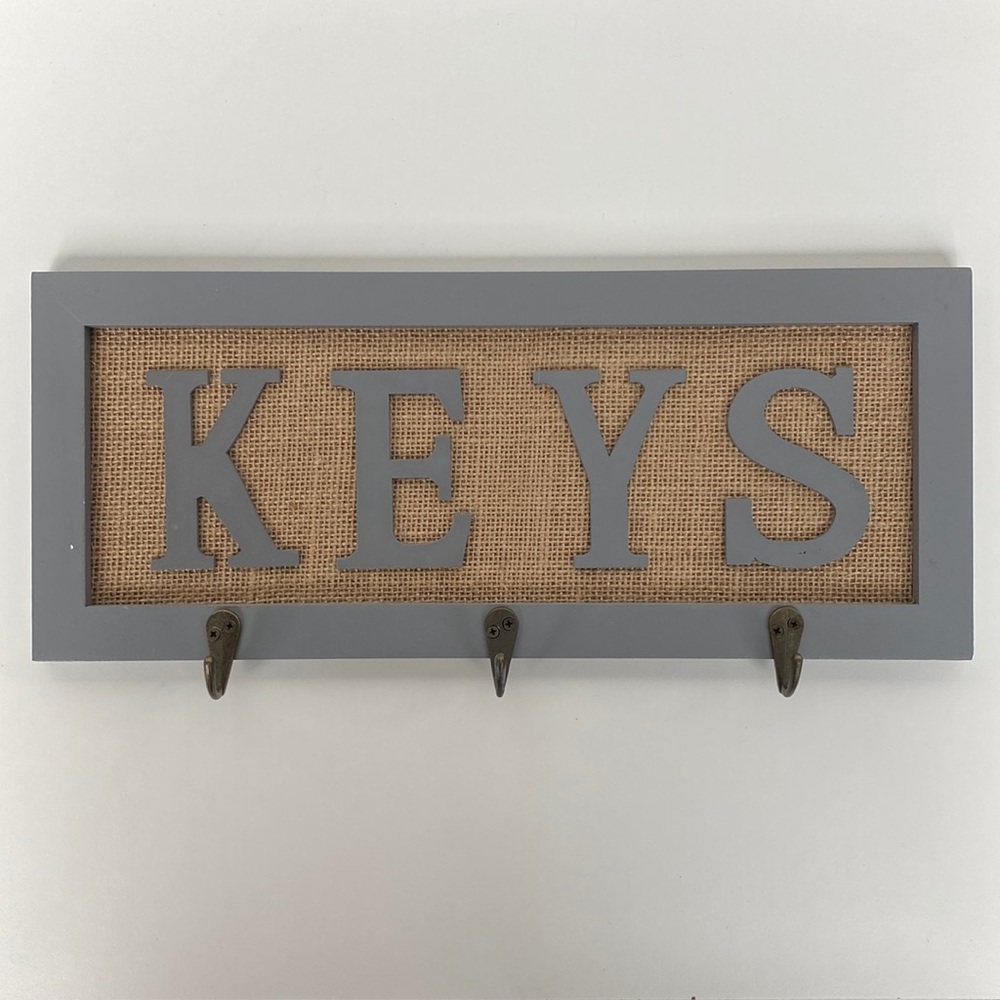 Decorative Gray Key Sign with Hooks